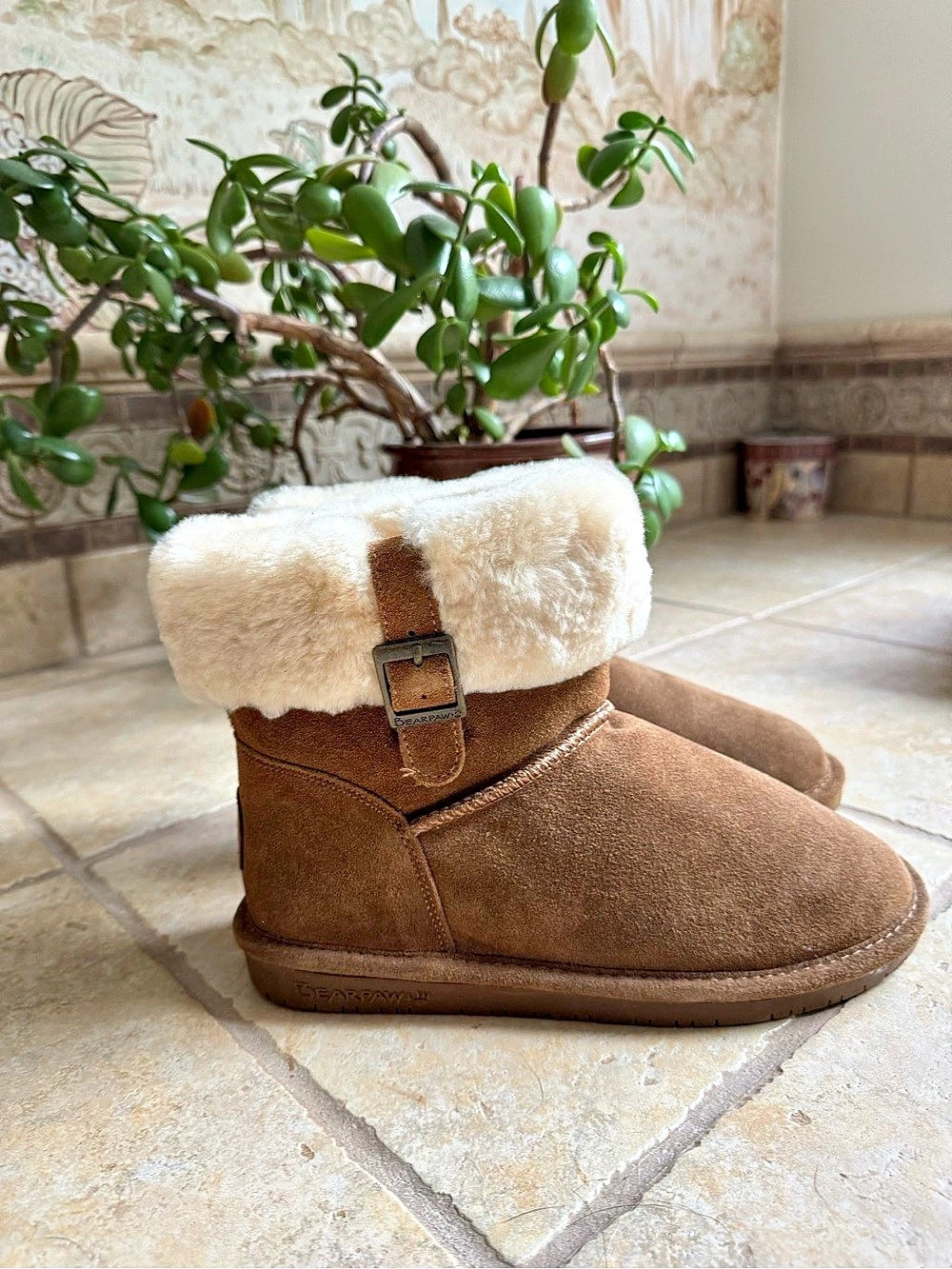 Bearpaw Abby Brown & Cream Shearling Cuff Boots